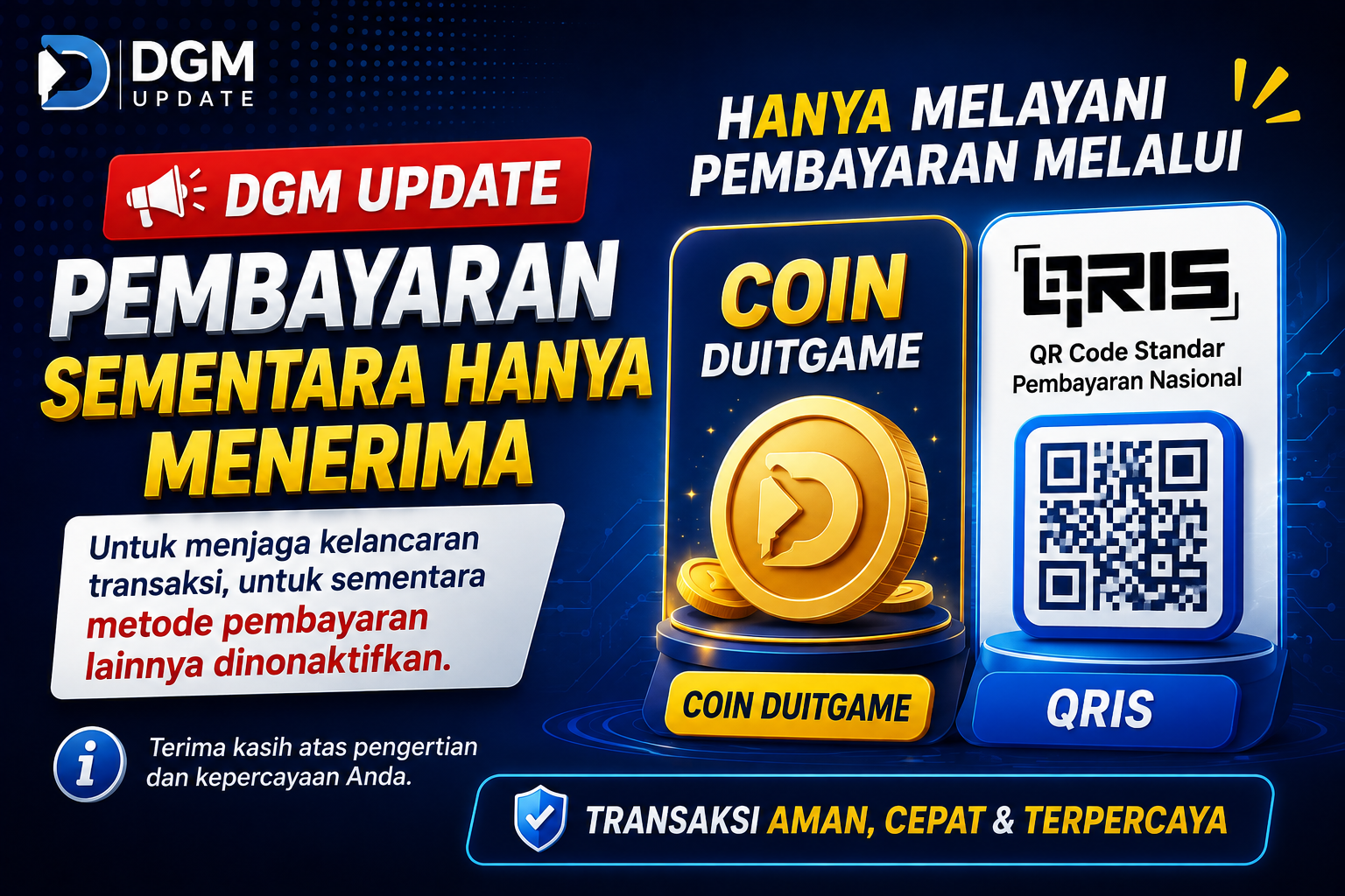 Sementara Hanya Melayani Pembayaran melalui Coin DuitGame &amp; QRIS